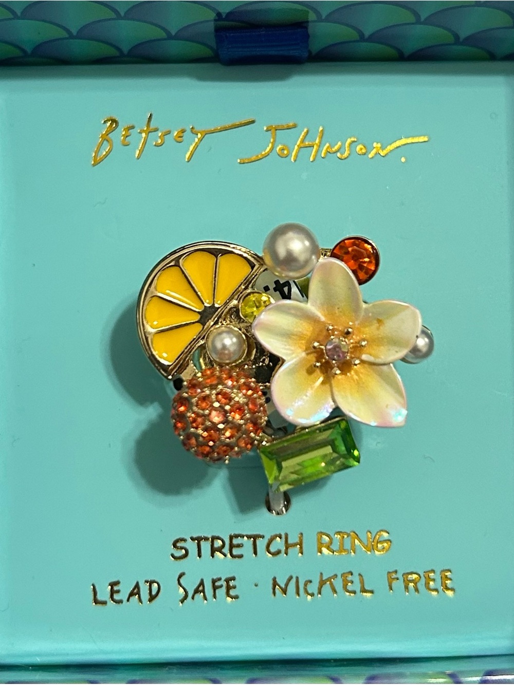 Betsey Johnson Yellow, Green & Orange Floral Cluster Stretch Ring